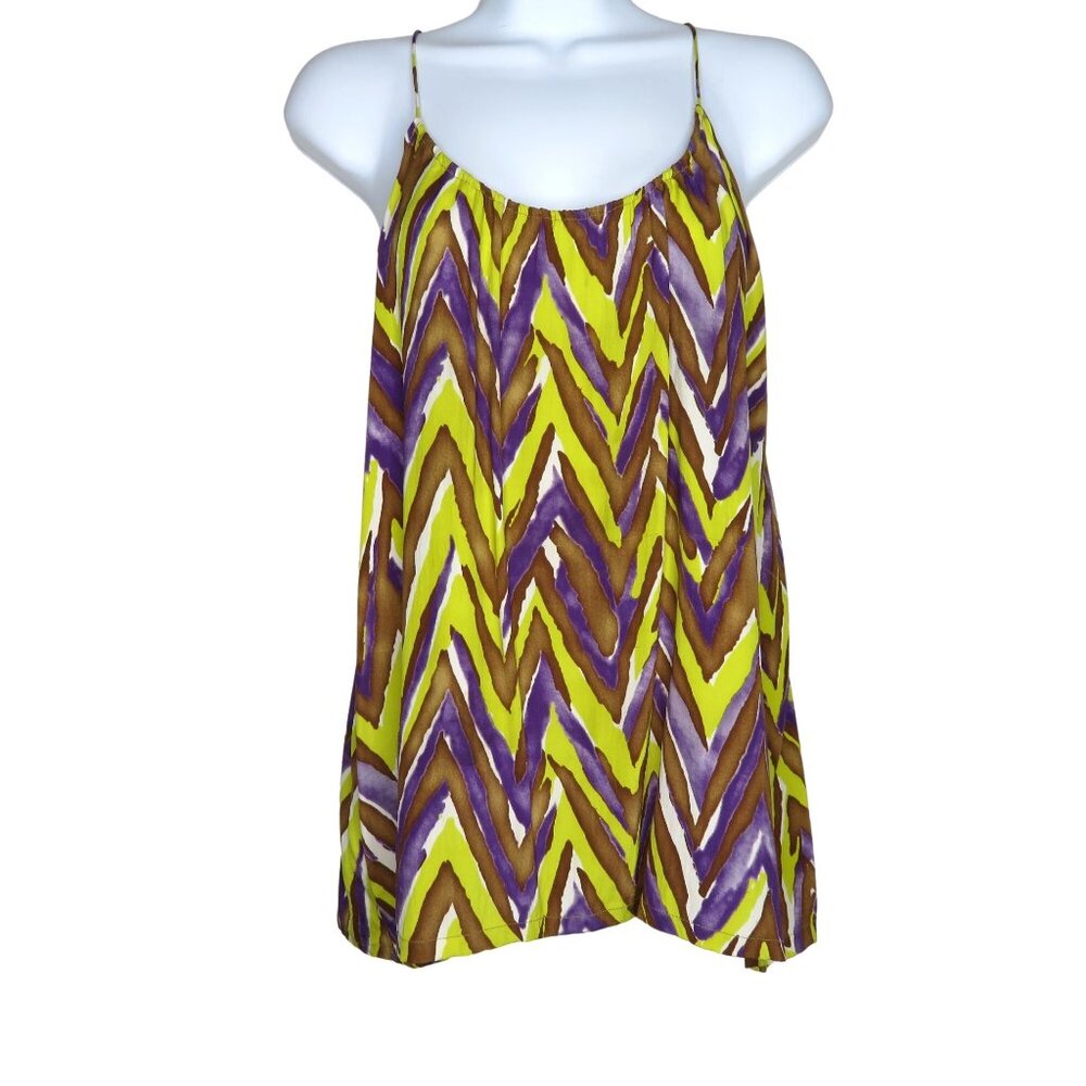 TUCKER Silk Cami Tank Top Small Yellow Purple Chevron Spaghetti Strap